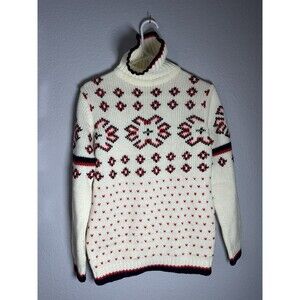 VINTAGE Women’s Kimlon Knitted Turtle Neck Sweater Made In Korea Red/White/Blue